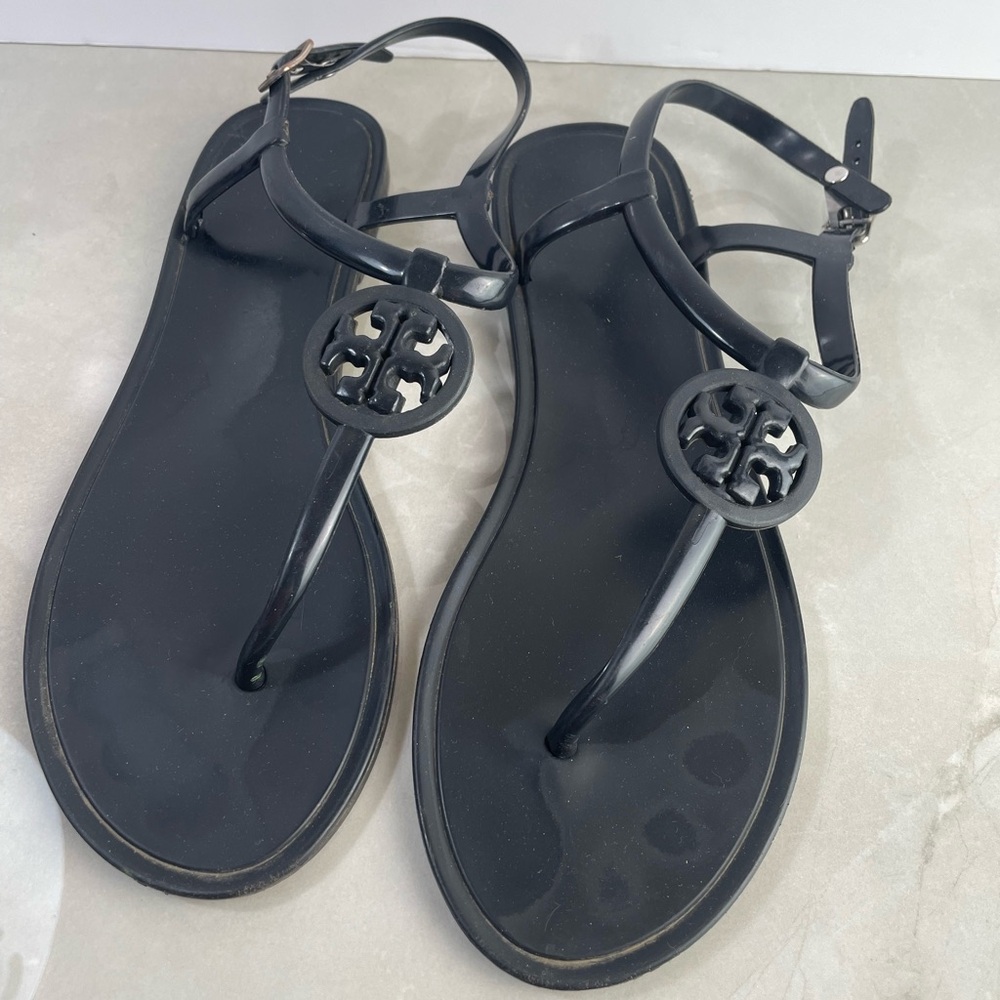 Tory Burch jelly sandals black flip flops rubber size 10-11